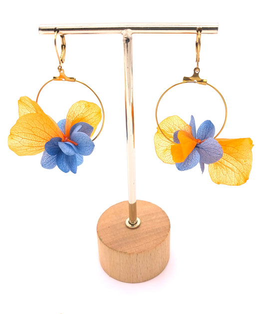 Boucles d'oreilles - cercle de pétales Bleu et Orange