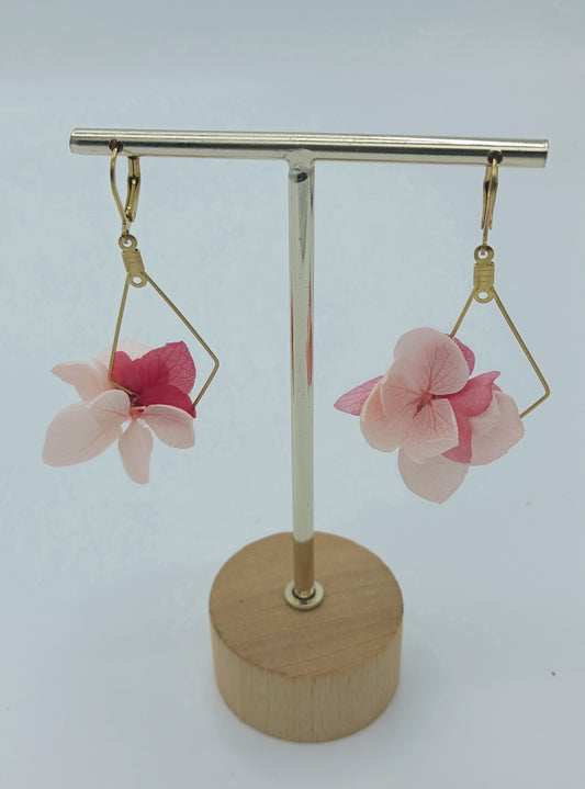 Boucles d'oreilles - losange de pétales rose et fushia