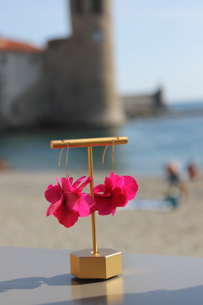 Boucles d'oreilles tiges Rose Fushia