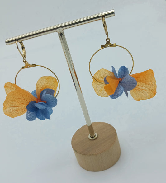 Boucles d'oreilles - cercle de pétales Bleu et Orange