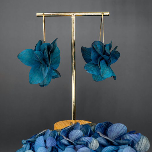 Boucles d'oreilles tiges - pétales bleus pétrole