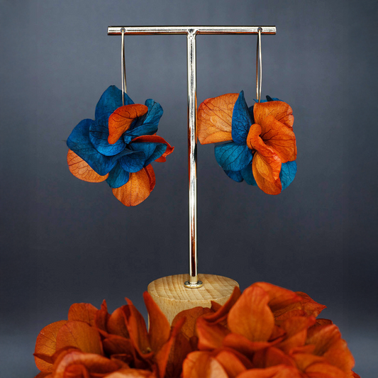 Boucles d'oreilles tiges - pétales rouille et bleus