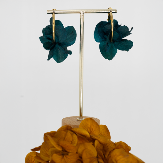 Boucles d'oreilles créoles - pétales verts canard